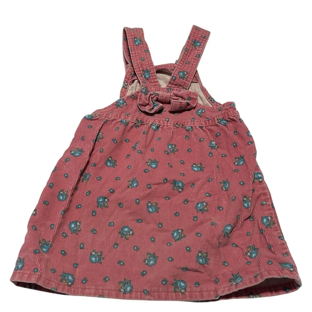 Vintage 90's Oshkosh B'gosh Pink Blue Floral Jumper Dress 4 Corduroy‎ Union Made